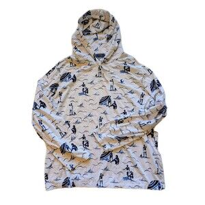 Polo Ralph Lauren Lightweight Hoodie Men’s XL  Blue & White Surf Print Cotton